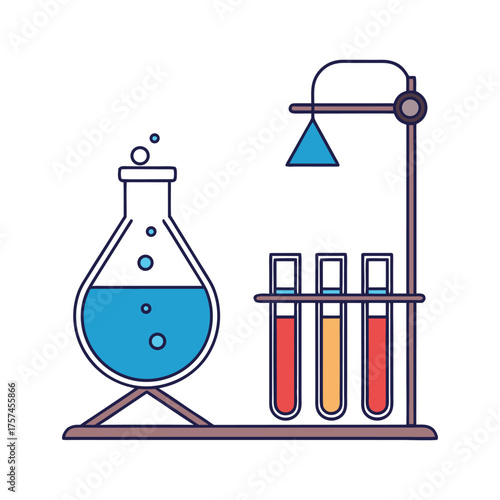 Laboratory flask and test tubes for science experiments chemistry and research discoveries
