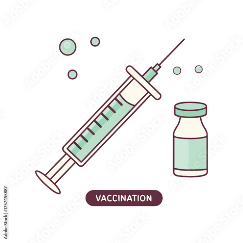Medical syringe and vial icons representing vaccination and healthcare innovation