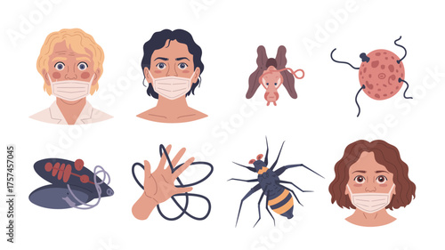 Smiling cartoon faces of boys girls and babies in a fun vector illustration set