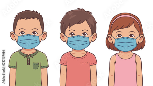 Cute vector cartoon illustration of a diverse family couple with their children