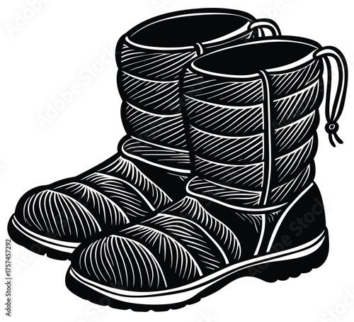 Classic down-filled winter boots with a lightweight design. This pair of warm outdoor footwear is perfect for snowy days, ensuring both comfort and protection