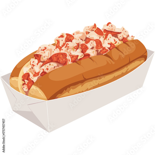 Fresh Lobster Sandwich Vector Illustration in Paper Tray