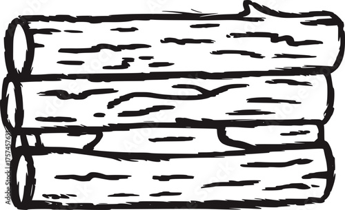 Stacked logs black and white sketch wood timber vector