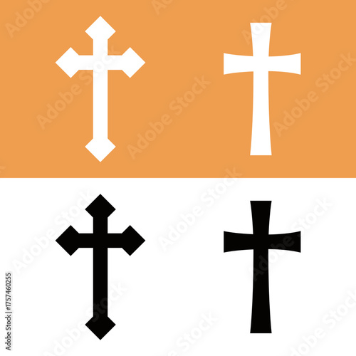 Four crosses in contrasting colors on a split background