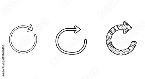 Three circular arrows representing refresh reload rotate and rewind icons isolated on transparent background for digital interfaces and applications