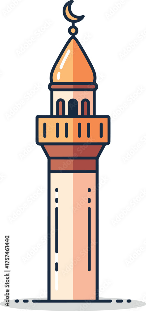 Obraz premium Stylized Islamic mosque minaret with crescent moon icon
