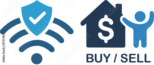Buy and Sell Icon Set — Real Estate, E-Commerce, and Online Security Vector Illustration. Resize and Editable, EPS 10.