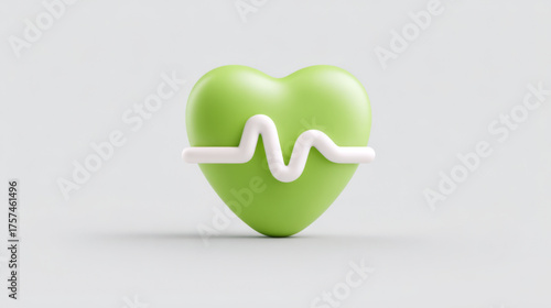 Green heart with heartbeat line, vibrant green and white, representing healthy heart and vitality.