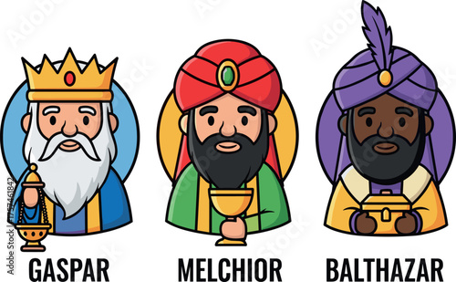 Three Wise Men, Gaspar, Melchior, Balthazar, cartoon icons