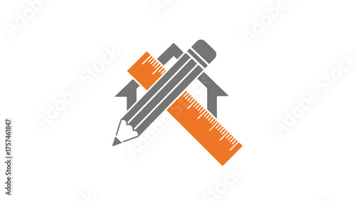 Architect Pencil Ruler Home - Construction Building Design Logo.