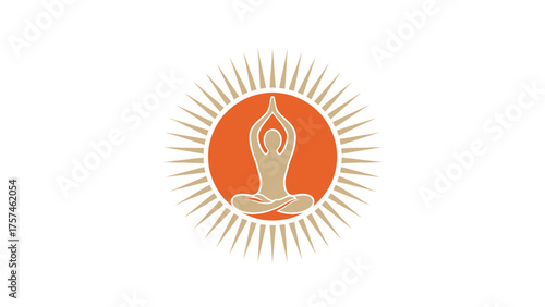 Yoga Meditation Pose in Sunburst Circle Wellness Logo.