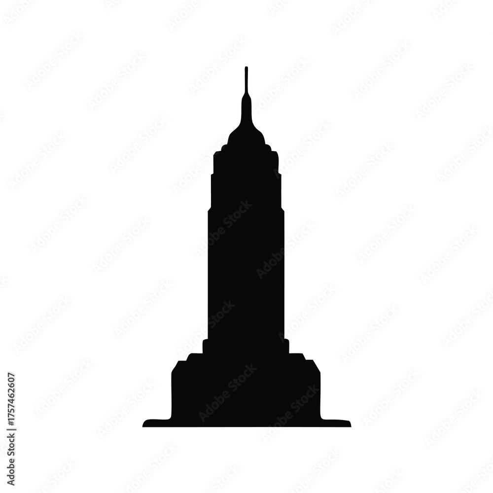 Fototapeta premium Skyscraper Silhouette, Urban Architecture Icon, Modern Cityscape Vector, Tall Building Landmark