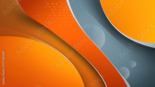 Abstract composition of flowing orange and gray shapes with subtle dot patterns