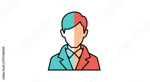 An abstract illustration representing a person with a split color scheme symbolizing duality or contrast in identity.