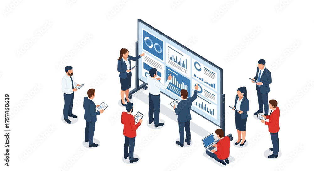 Fototapeta premium Business Team Analyzing Data on Large Screen.