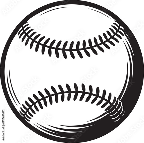 Detailed Baseball Sports Ball Game Black and White Drawing Vector