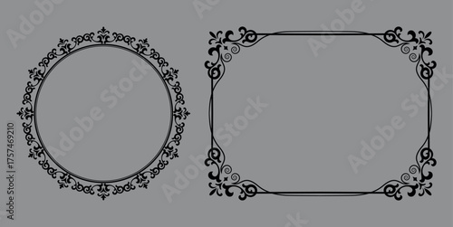 Set of decorative frames Elegant vector element for design in Eastern style, place for text. Floral black and gray borders. Lace illustration for invitations and greeting cards