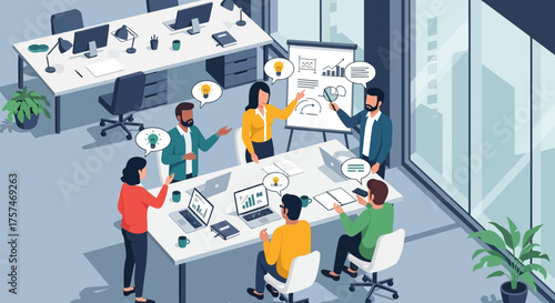 Business Team Meeting with Presentation and Ideas.