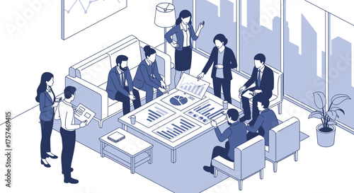 Business Team Meeting Around Table with Charts.