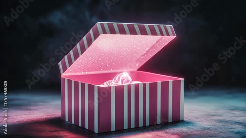 A pink box containing a delicious-looking donut, perfect for displaying at a bakery or cafe