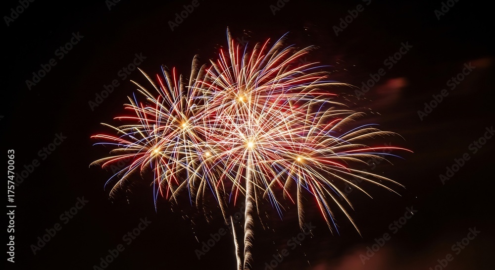 Obraz premium Colorful fireworks explode in a night sky with bright sparks and vibrant colors
