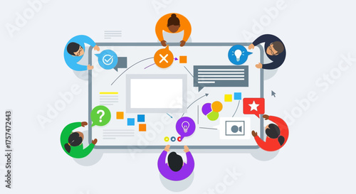 Team Brainstorming Around a Digital Whiteboard Illustration.