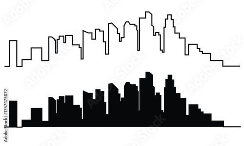 silhouette of a High rise building of line and fill with black color  of art , CAD art
