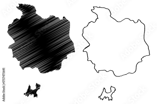 Than Island (Republic of the Union of Myanmar, Burma, Mergui, Myeik Archipelago, Indian Ocean) map vector illustration, scribble sketch Than Kyun, Davis, Drake map