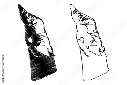 Vallarpadam Island (Republic of India, Indian Ocean) map vector illustration, scribble sketch Vallarpadam map