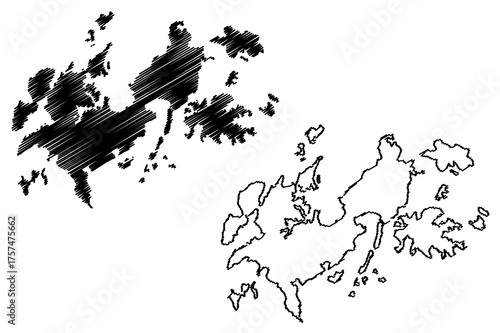 Thayawthadangyi Island (Republic of the Union of Myanmar, Burma, Mergui, Myeik Archipelago, Indian Ocean) map vector illustration, scribble sketch Elphinstone, Grants, Macleod map