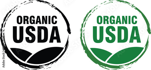 Organic USDA Seal Icons - Black and Green Certified Labels for Packaging and Product Marketing