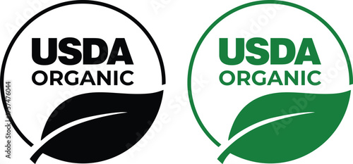 USDA Organic Label Icons - Black and Green Vector Symbols for Food Packaging and Product Marketing
