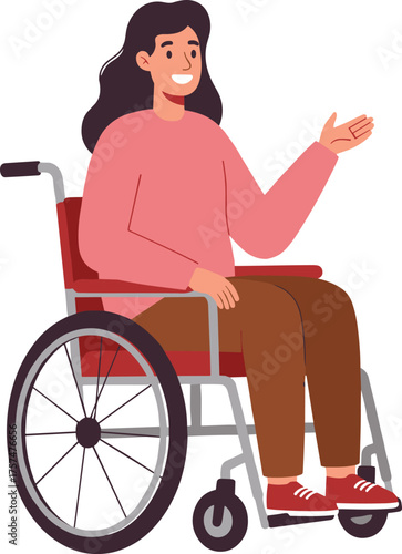 Wallpaper Mural Inclusive illustration, person in wheelchair, smiling gesture, accessibility symbol, pink shirt, red sneakers, mobility aid, graphic design, representation art Torontodigital.ca