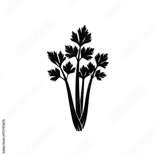 Black silhouette of fresh celery stalks silhouette