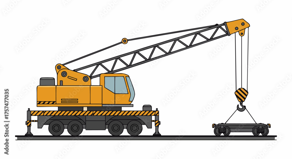 Obraz premium Yellow Crane Lifting Heavy Load in Construction Site Illustration.
