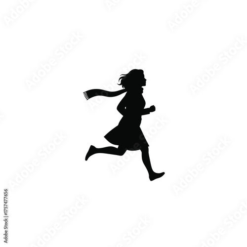 Girl running with scarf silhouette