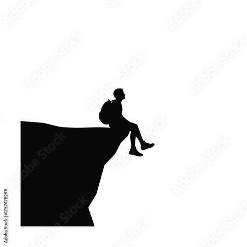Hiker sitting on cliff edge silhouette