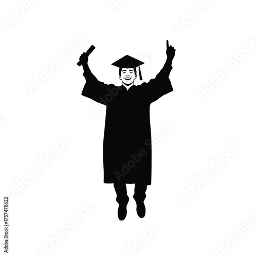 Joyful graduate in silhouette celebrating graduation silhouette