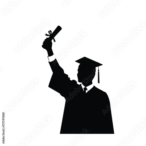 Graduation celebration silhouette with diploma