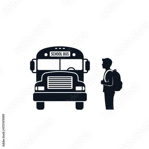 Student waiting for school bus silhouette