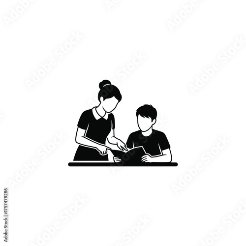 Teacher and student studying together silhouette