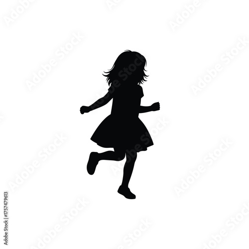 Young girl running and playing silhouette