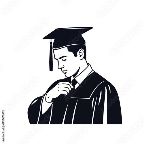 Young man in graduation cap and gown silhouette