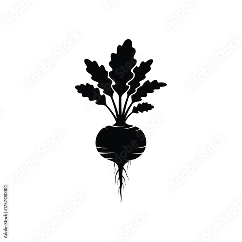 Black silhouette of a beet with leaves silhouette