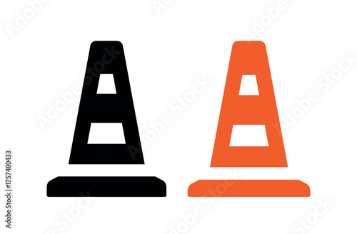 Traffic cone icon. Automobile symbol, orange plastic cone for road marking. Designation or fencing of a hazardous road section, road construction, or accident. Cone for marking boundaries or contours.