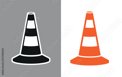 Traffic cone icon. Automobile symbol, orange plastic cone for road marking. Designation or fencing of a hazardous road section, road construction, or accident. Cone for marking boundaries or contours.