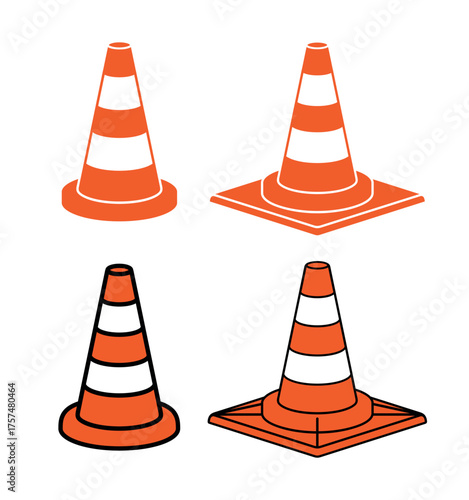 Traffic cone icon. Automobile symbol, orange plastic cone for road marking. Designation or fencing of a hazardous road section, road construction, or accident. Cone for marking boundaries or contours.