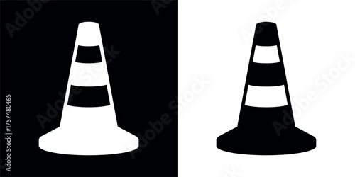 Traffic cone icon. Automobile symbol, orange plastic cone for road marking. Designation or fencing of a hazardous road section, road construction, or accident. Cone for marking boundaries or contours.