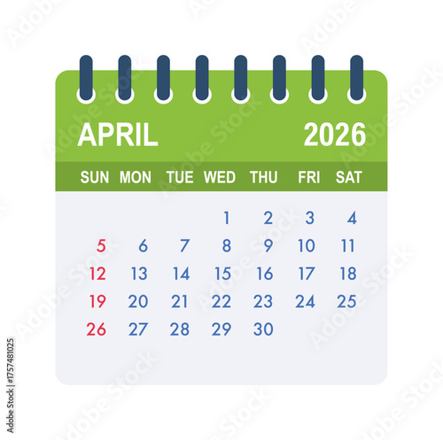 Calendar showing April 2026 month planning schedule