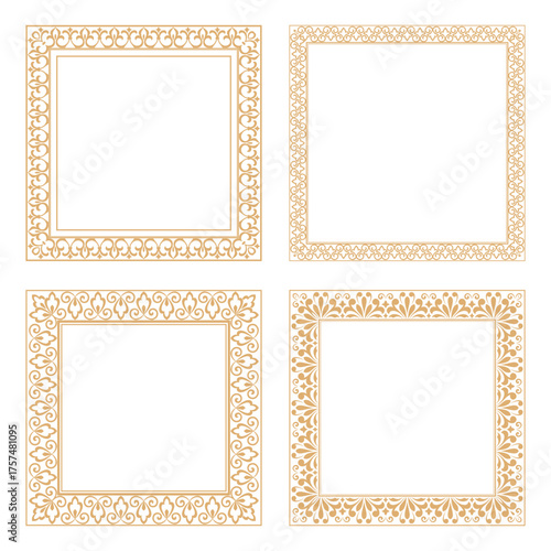 Set of decorative frames Elegant vector element for design in Eastern style, place for text. Floral golden and white borders. Lace illustration for invitations and greeting cards